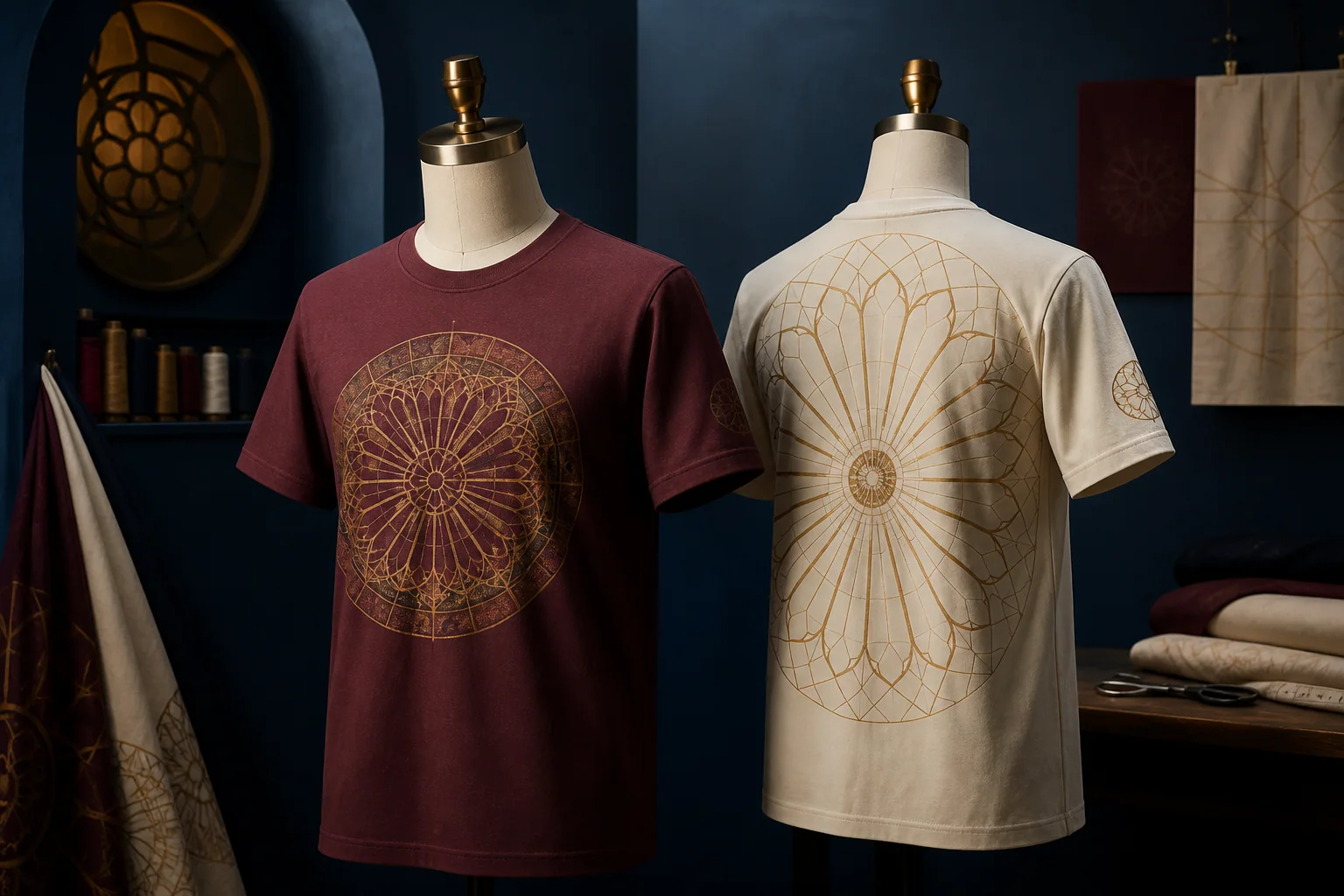 Camisas vinho e marfim apresentadas de frente e de costas
